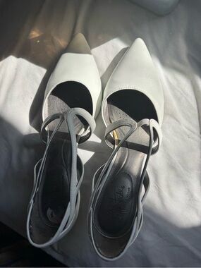 White Pointed-Toe Ankle-Strap Flats